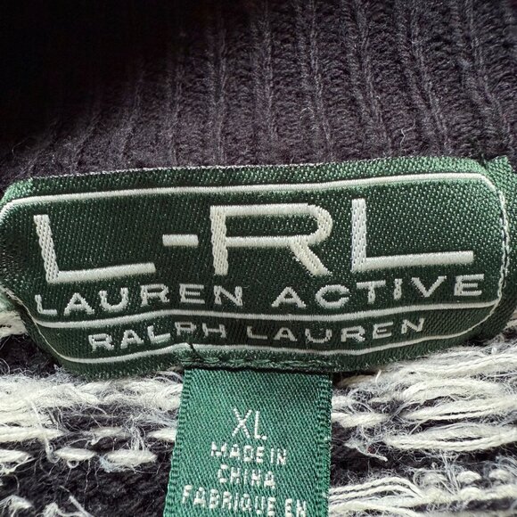 Fair Isle Lauren Ralph Lauren Active Size XL Black White Full Zip Cardigan - Picture 7 of 13